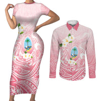 Guam Fishhook Mix Guasali Flowers Couples Matching Short Sleeve Bodycon Dress and Long Sleeve Button Shirt Dreaming Coral