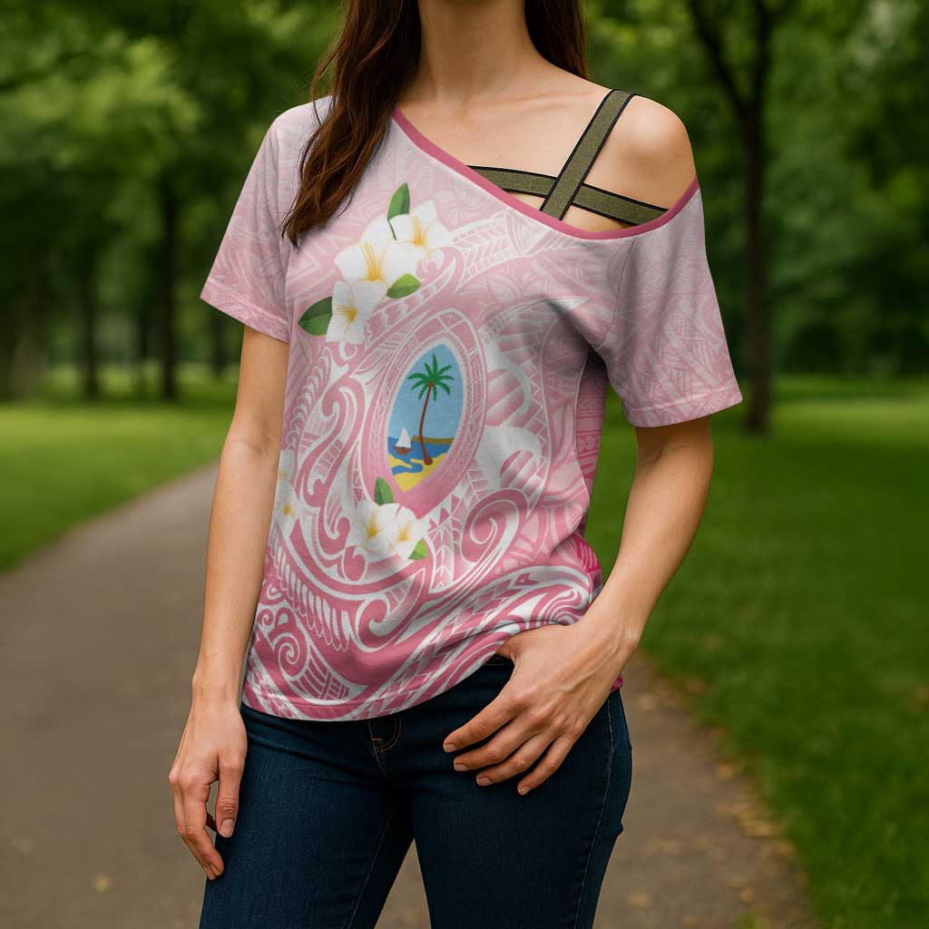 Guam Fishhook Mix Guasali Flowers Cross Shoulder Shirt Dreaming Coral