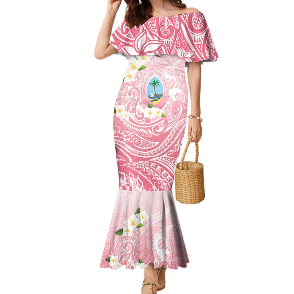 Guam Fishhook Mix Guasali Flowers Family Matching Mermaid Dress and Hawaiian Shirt Dreaming Coral LT7 Mom's Dress Pink - Polynesian Pride