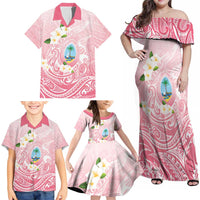 Guam Fishhook Mix Guasali Flowers Family Matching Off Shoulder Maxi Dress and Hawaiian Shirt Dreaming Coral LT7 - Polynesian Pride