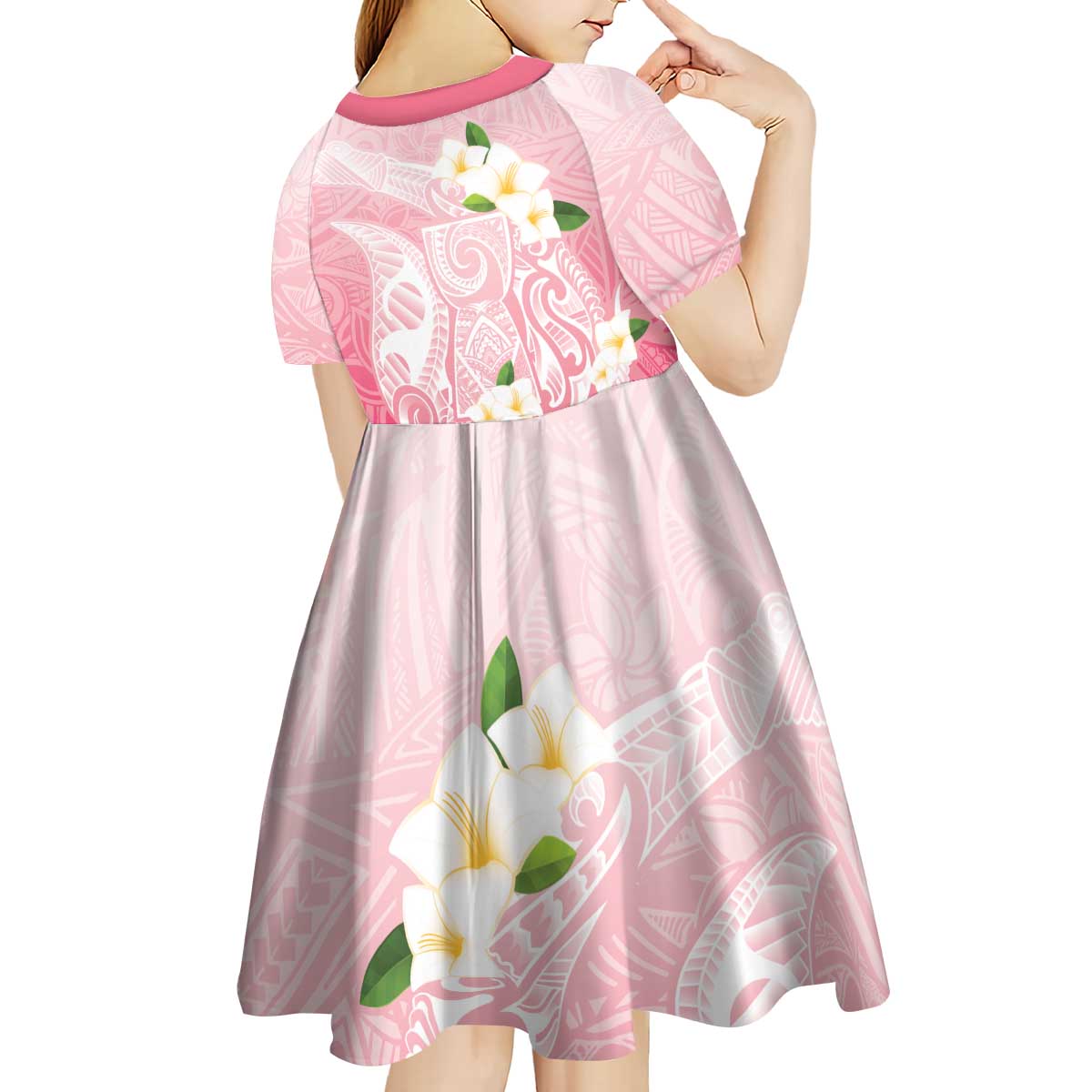 Guam Fishhook Mix Guasali Flowers Kid Short Sleeve Dress Dreaming Coral