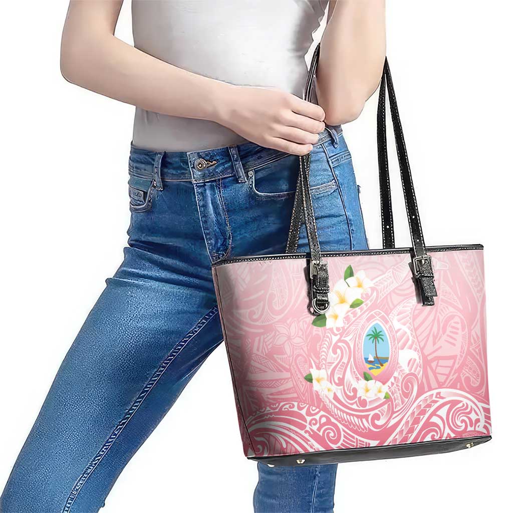 Guam Fishhook Mix Guasali Flowers Leather Tote Bag Dreaming Coral