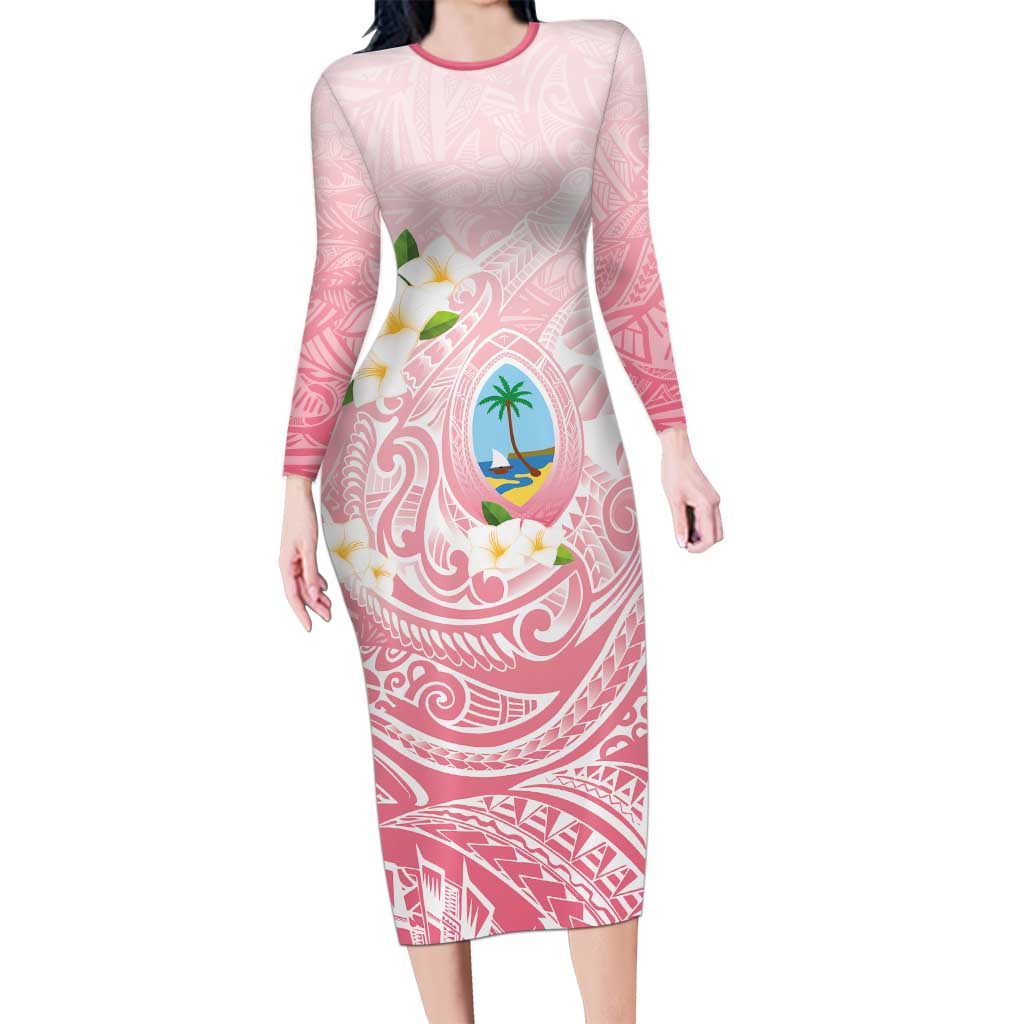 Guam Fishhook Mix Guasali Flowers Long Sleeve Bodycon Dress Dreaming Coral