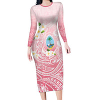 Guam Fishhook Mix Guasali Flowers Long Sleeve Bodycon Dress Dreaming Coral