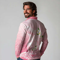 Guam Fishhook Mix Guasali Flowers Long Sleeve Polo Shirt Dreaming Coral