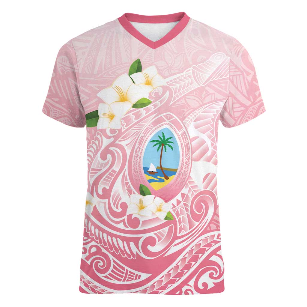 Guam Fishhook Mix Guasali Flowers Women V-Neck T-Shirt Dreaming Coral