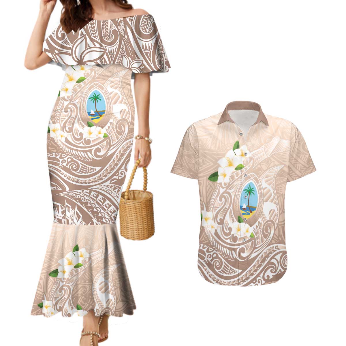 Guam Fishhook Mix Guasali Flowers Couples Matching Mermaid Dress and Hawaiian Shirt Dreaming Hazel