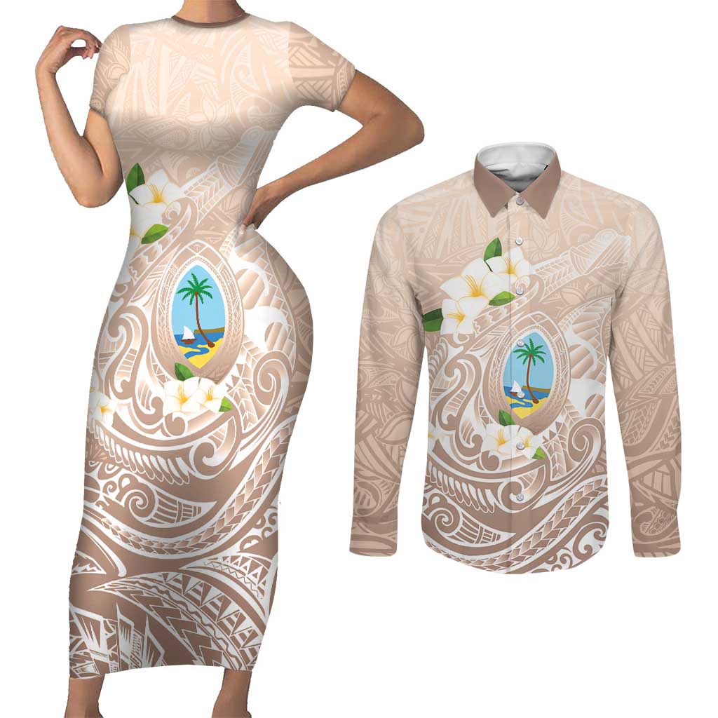 Guam Fishhook Mix Guasali Flowers Couples Matching Short Sleeve Bodycon Dress and Long Sleeve Button Shirt Dreaming Hazel