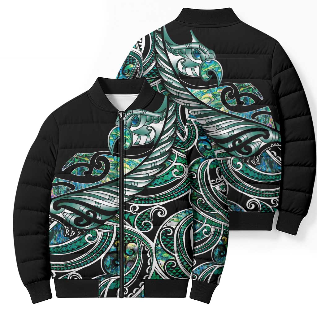 Maori Matariki - Manaia Bomber Puffer Jacket Emerald Paua Shell