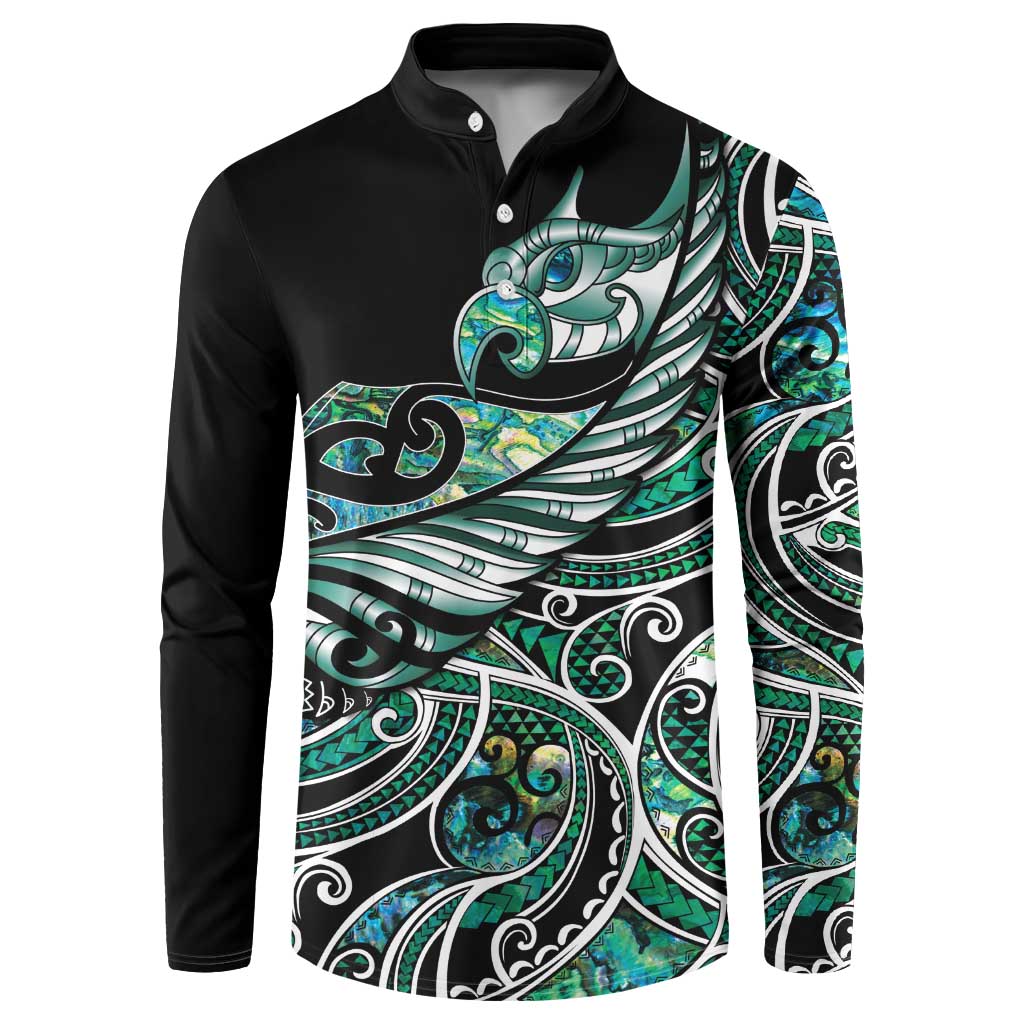 Maori Matariki - Manaia Button Sweatshirt Emerald Paua Shell
