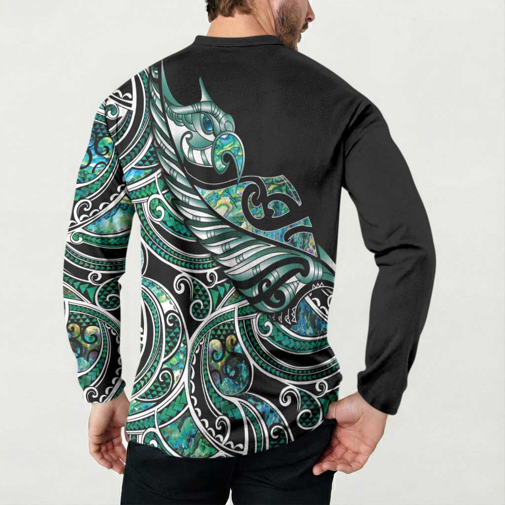 Maori Matariki - Manaia Button Sweatshirt Emerald Paua Shell