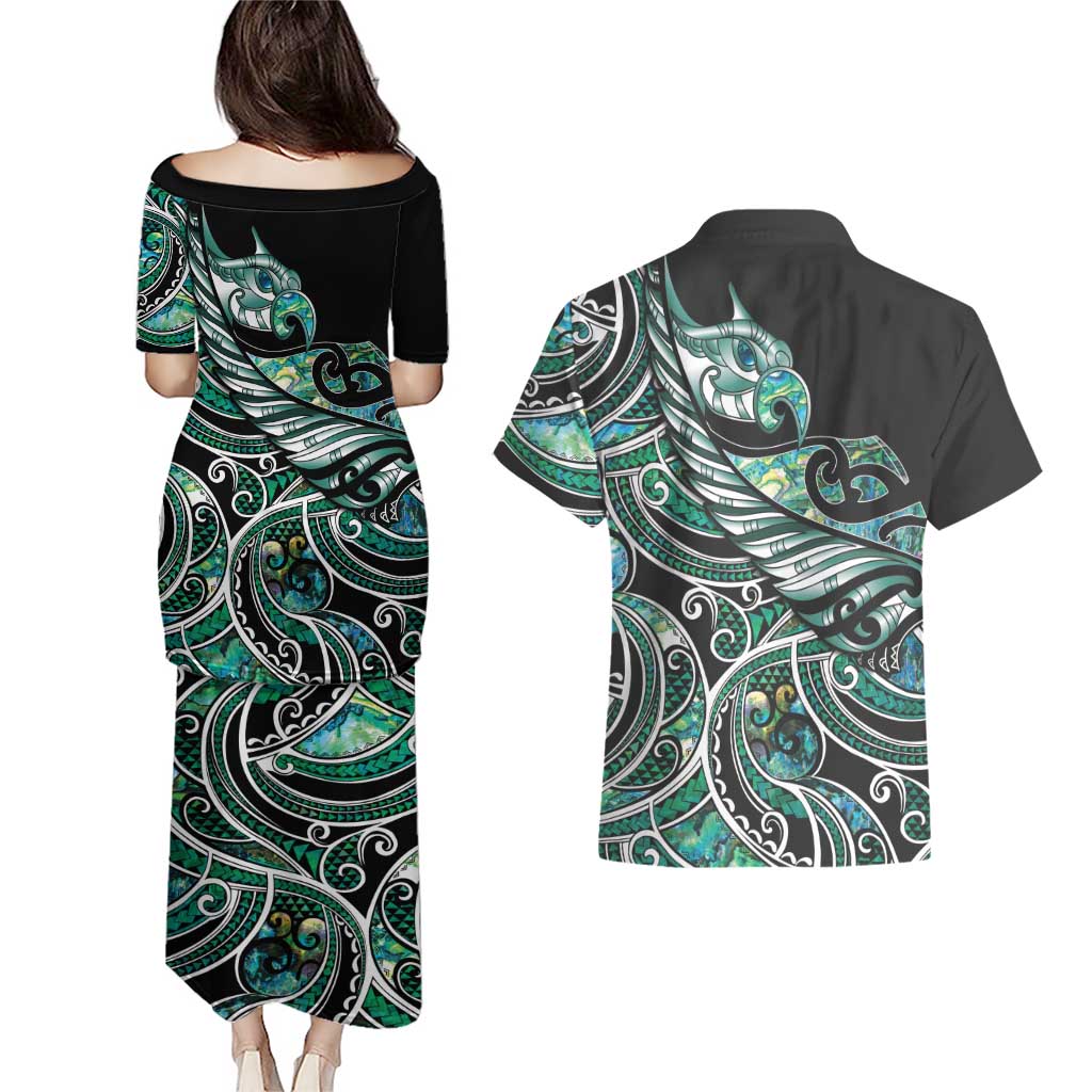 Maori Matariki - Manaia Couples Matching Puletasi and Hawaiian Shirt Emerald Paua Shell