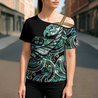 Maori Matariki - Manaia Cross Shoulder Shirt Emerald Paua Shell