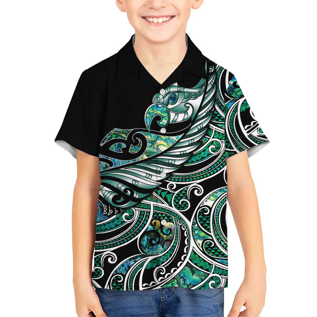 Maori Matariki - Manaia Family Matching Long Sleeve Bodycon Dress and Hawaiian Shirt Emerald Paua Shell LT7 Son's Shirt Green - Polynesian Pride