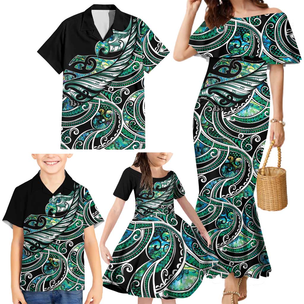 Maori Matariki - Manaia Family Matching Mermaid Dress and Hawaiian Shirt Emerald Paua Shell