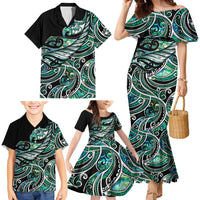 Maori Matariki - Manaia Family Matching Mermaid Dress and Hawaiian Shirt Emerald Paua Shell