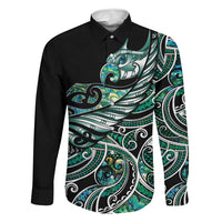Maori Matariki - Manaia Family Matching Off Shoulder Maxi Dress and Hawaiian Shirt Emerald Paua Shell
