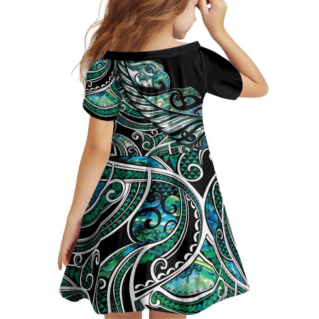Maori Matariki - Manaia Family Matching Off Shoulder Short Dress and Hawaiian Shirt Emerald Paua Shell