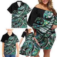 Maori Matariki - Manaia Family Matching Off Shoulder Short Dress and Hawaiian Shirt Emerald Paua Shell