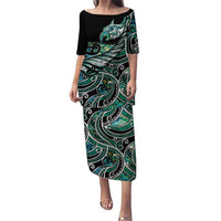 Maori Matariki - Manaia Family Matching Puletasi and Hawaiian Shirt Emerald Paua Shell