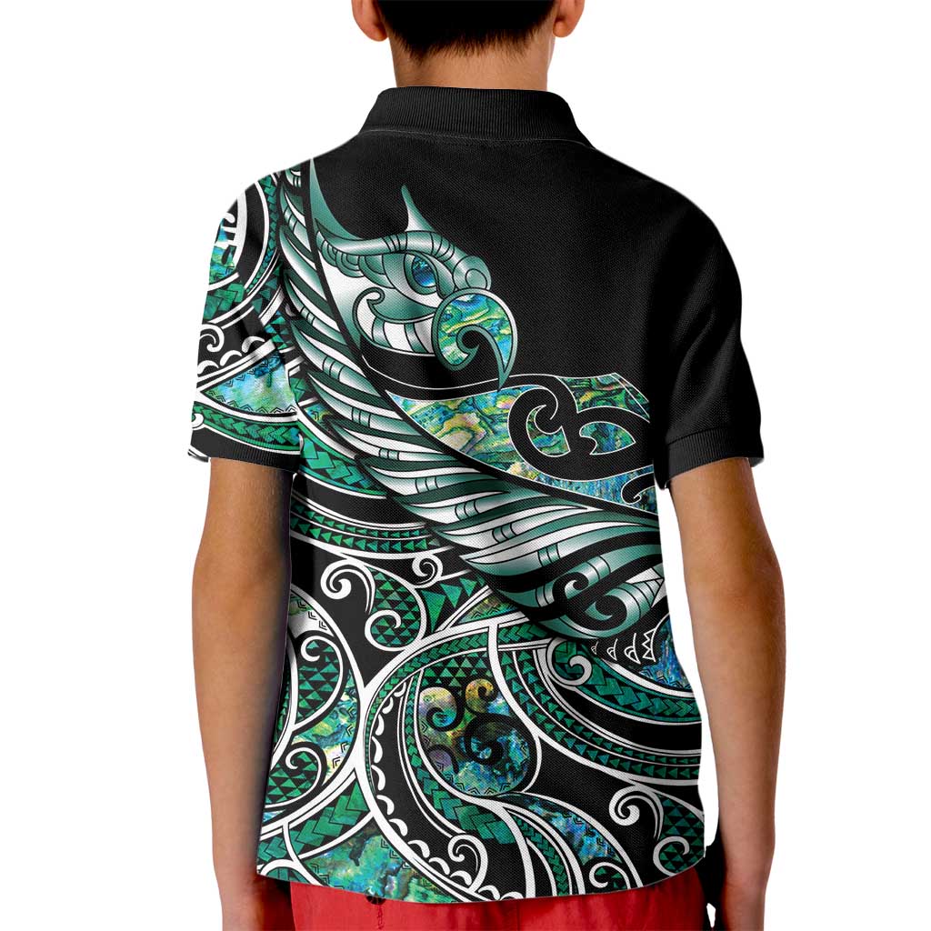 Maori Matariki - Manaia Kid Polo Shirt Emerald Paua Shell