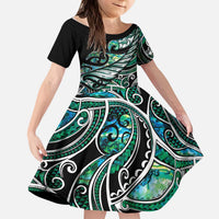 Maori Matariki - Manaia Kid Short Sleeve Dress Emerald Paua Shell