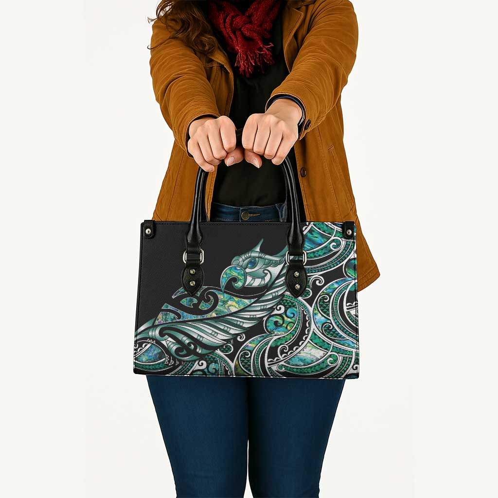 Maori Matariki - Manaia Leather Bag Emerald Paua Shell
