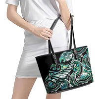 Maori Matariki - Manaia Leather Tote Bag Emerald Paua Shell