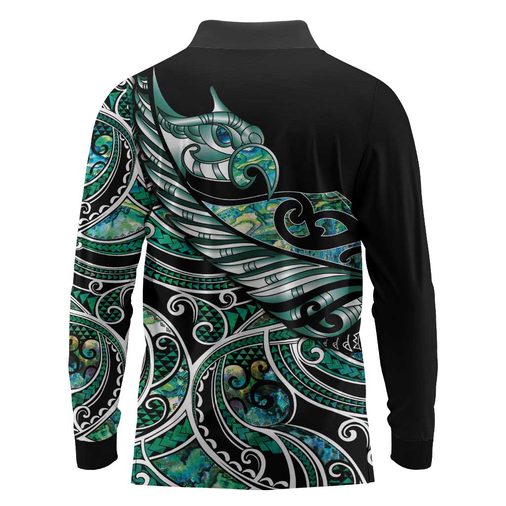 Maori Matariki - Manaia Long Sleeve Polo Shirt Emerald Paua Shell