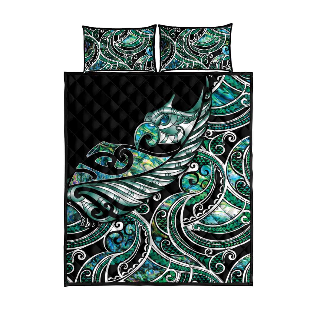 Maori Matariki - Manaia Quilt Bed Set Emerald Paua Shell