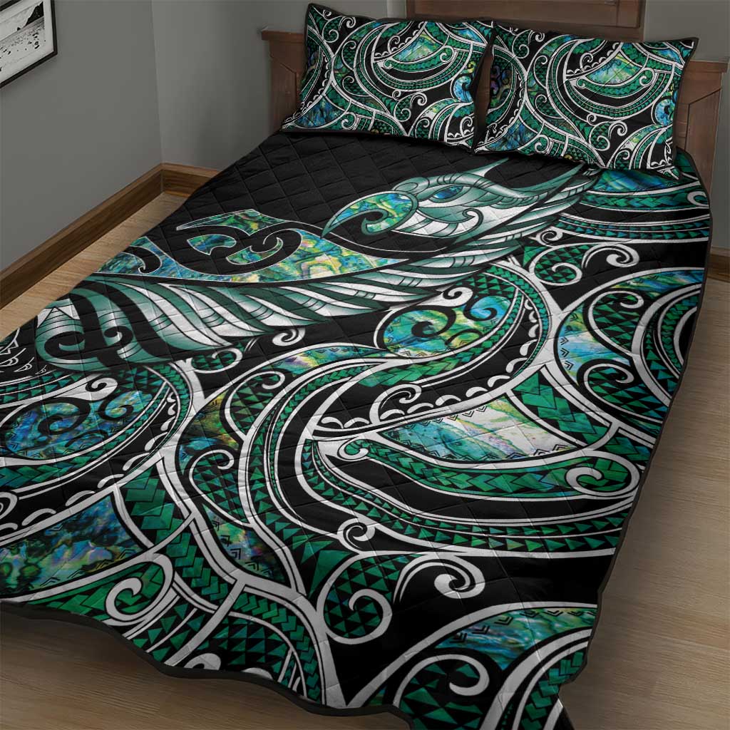 Maori Matariki - Manaia Quilt Bed Set Emerald Paua Shell