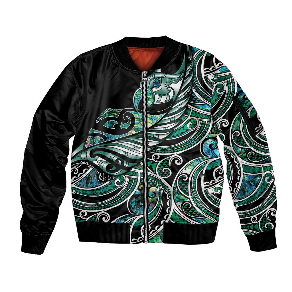 Maori Matariki - Manaia Sleeve Zip Bomber Jacket Emerald Paua Shell