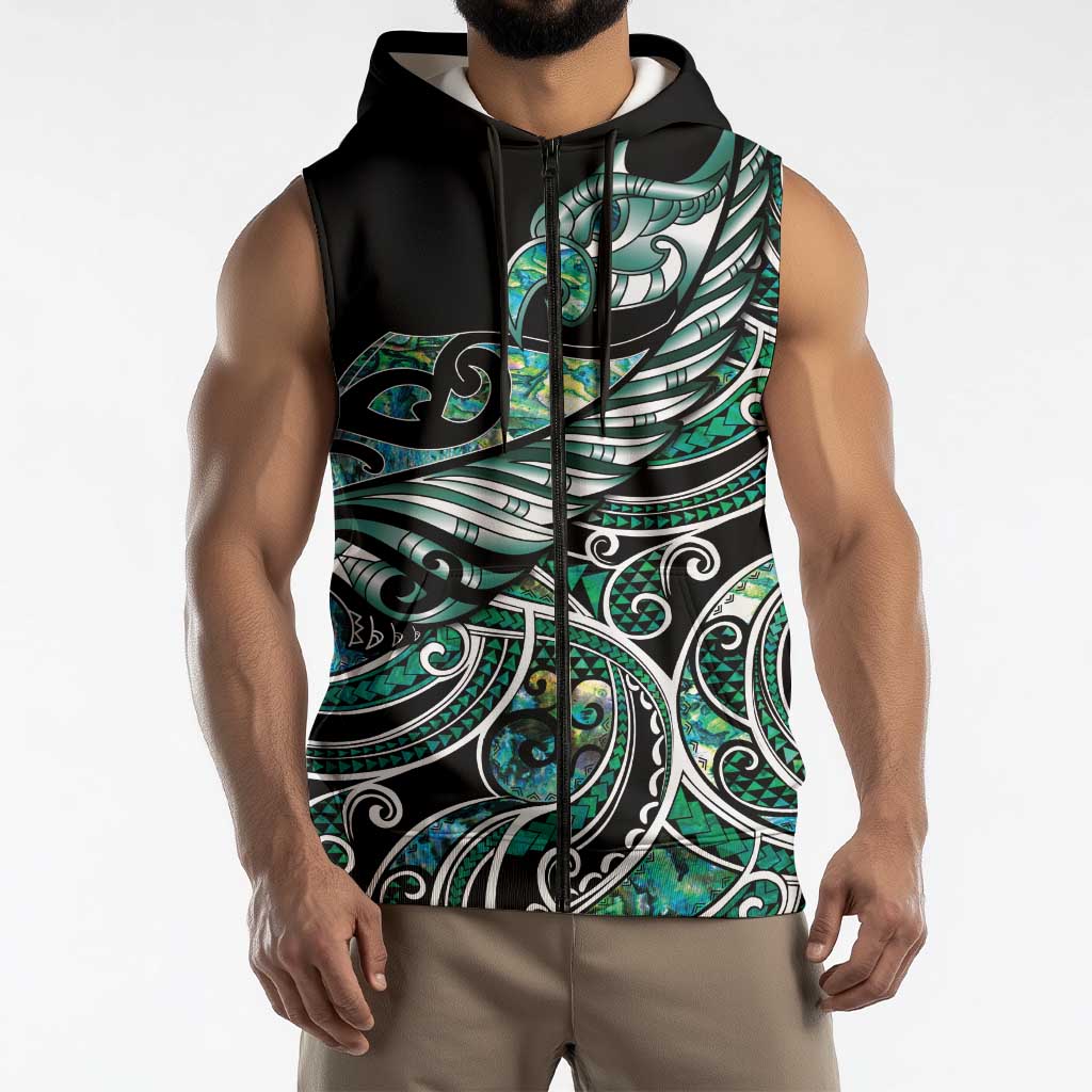 Maori Matariki - Manaia Sleeveless Zip Hoodie Emerald Paua Shell