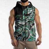 Maori Matariki - Manaia Sleeveless Zip Hoodie Emerald Paua Shell