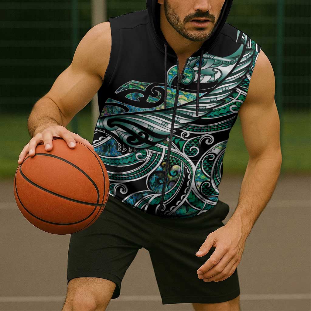 Maori Matariki - Manaia Sleeveless Zip Hoodie Emerald Paua Shell
