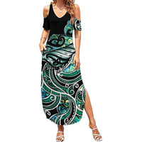 Maori Matariki - Manaia Summer Maxi Dress Emerald Paua Shell