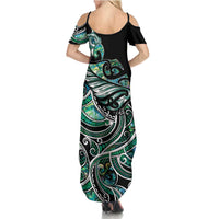 Maori Matariki - Manaia Summer Maxi Dress Emerald Paua Shell