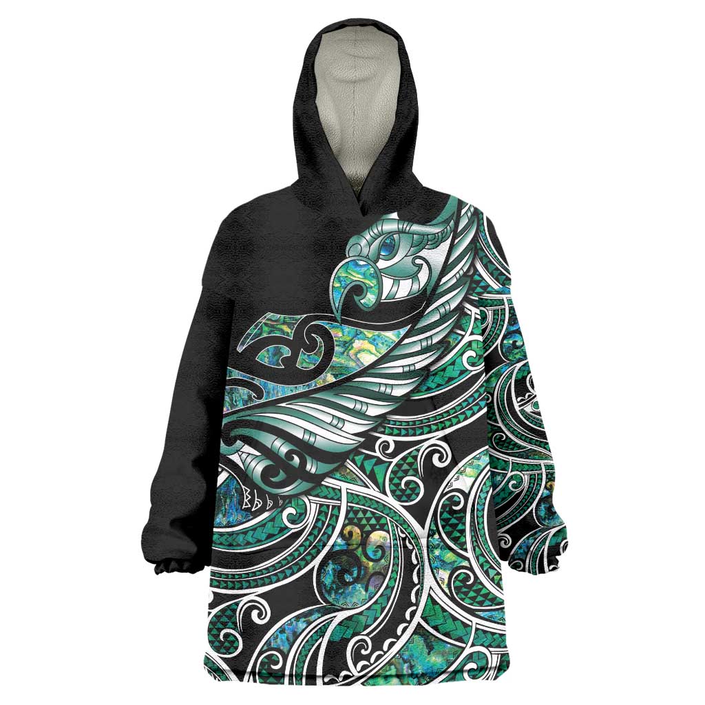 Maori Matariki - Manaia Wearable Blanket Hoodie Emerald Paua Shell
