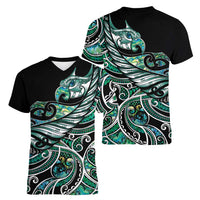 Maori Matariki - Manaia Women V-Neck T-Shirt Emerald Paua Shell