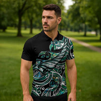 Maori Matariki - Manaia Zipper Polo Shirt Emerald Paua Shell