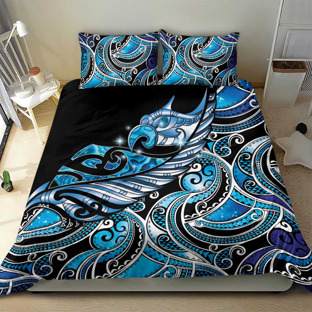 Maori Matariki - Manaia Bedding Set Galaxy Blue Paua Shell