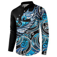 Maori Matariki - Manaia Button Sweatshirt Galaxy Blue Paua Shell