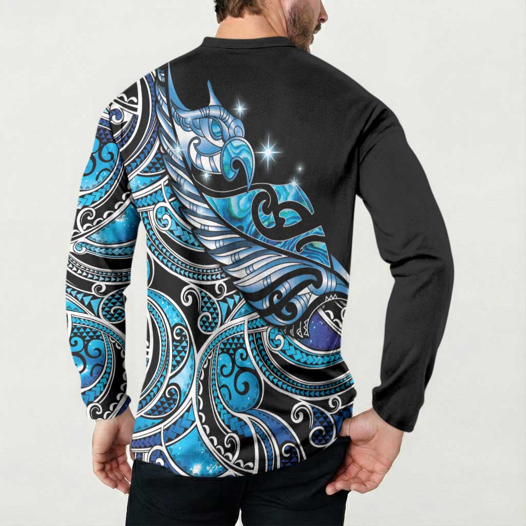 Maori Matariki - Manaia Button Sweatshirt Galaxy Blue Paua Shell