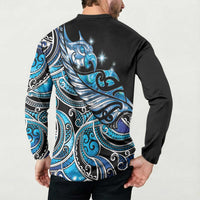 Maori Matariki - Manaia Button Sweatshirt Galaxy Blue Paua Shell