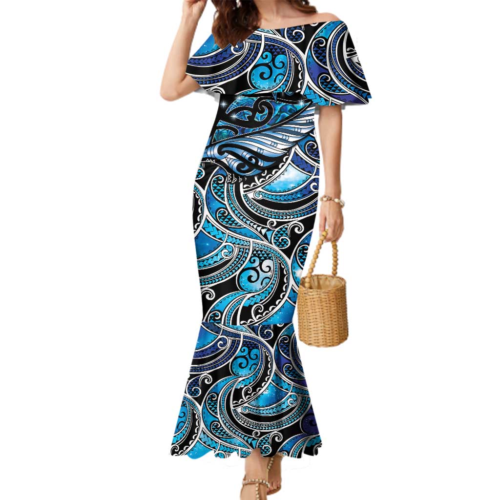 Maori Matariki - Manaia Family Matching Mermaid Dress and Hawaiian Shirt Galaxy Blue Paua Shell