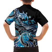 Maori Matariki - Manaia Family Matching Off Shoulder Maxi Dress and Hawaiian Shirt Galaxy Blue Paua Shell