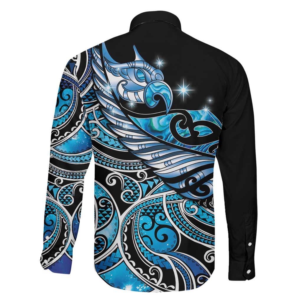 Maori Matariki - Manaia Family Matching Off Shoulder Short Dress and Hawaiian Shirt Galaxy Blue Paua Shell