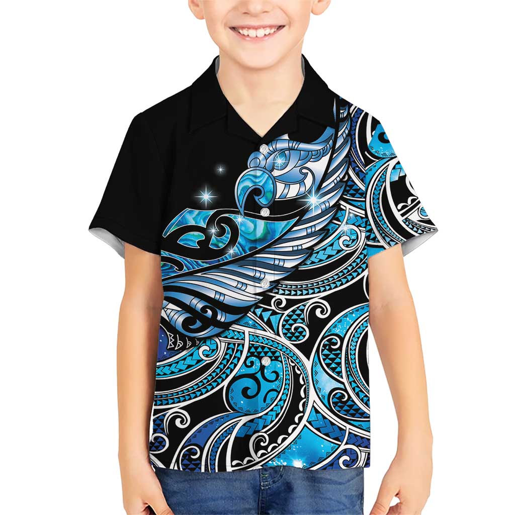 Maori Matariki - Manaia Family Matching Off Shoulder Short Dress and Hawaiian Shirt Galaxy Blue Paua Shell