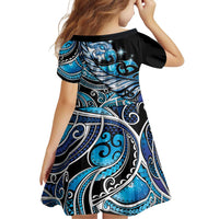 Maori Matariki - Manaia Family Matching Short Sleeve Bodycon Dress and Hawaiian Shirt Galaxy Blue Paua Shell LT7 - Polynesian Pride