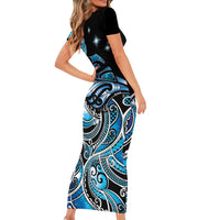 Maori Matariki - Manaia Family Matching Short Sleeve Bodycon Dress and Hawaiian Shirt Galaxy Blue Paua Shell LT7 - Polynesian Pride